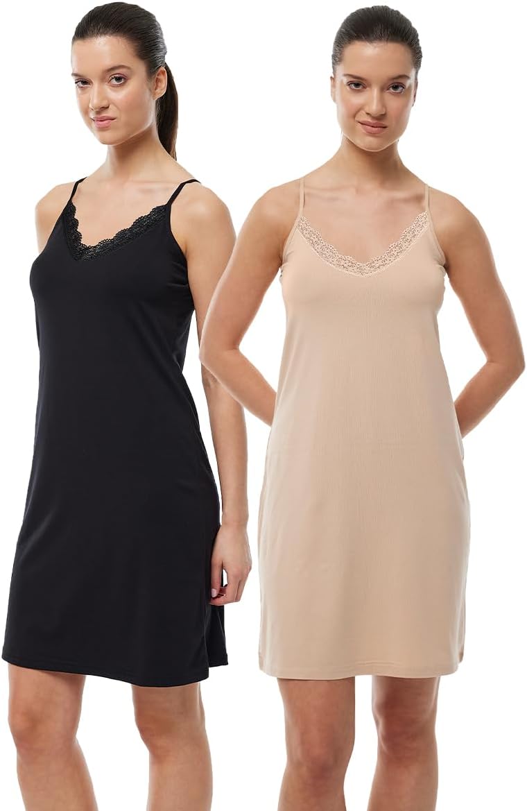 Womens 2-Piece Thin Strap Two-Way Dress Lining Lace Modal Petticoat 2M1047