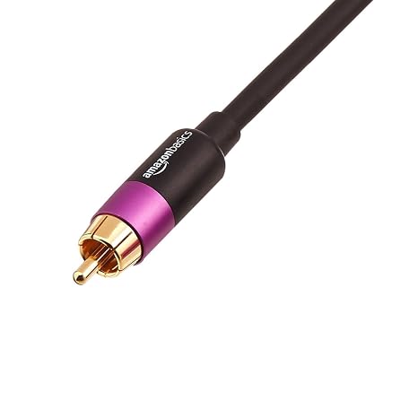 Amazon Basics 1 RCA Audio Cable for Subwoofer, Sound System, Amplifiers, Active Speakers with Gold-Plated Plugs, 50 Feet, Black
