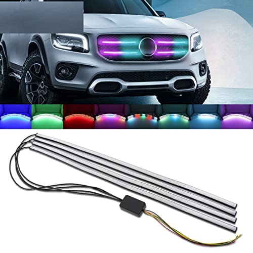 4pcs Car Front Grille LED Lights,4-in-1 Fuctions RGB DRLsRed Brake LightsAmber Turn Signal LightsWarning Lights Waterproof for Car,SUVs,