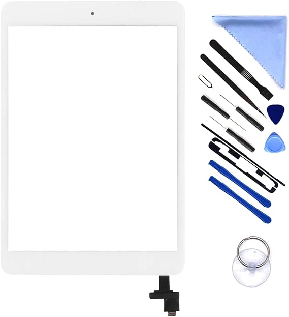 First Choose White Touch Screen Digitizer for iPad mini 1 2 A1432 A1454 A1455 A1489 A1490 Replacement Screen Parts, with IC Chip,Home Button,Cameral Holder