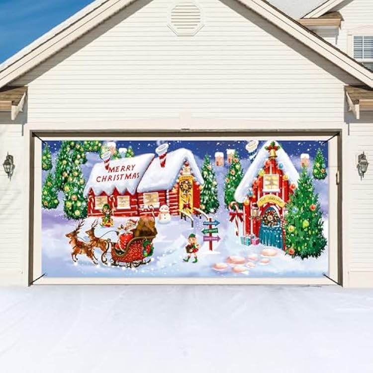 Tatuo Christmas Garage Door Cover Decorations 6 x 13 ft Large Merry Christmas Double Garage Door Cover Xmas Holiday Backdrop Hanging Decor for Xmas New Year Outdoor Background Photo Props