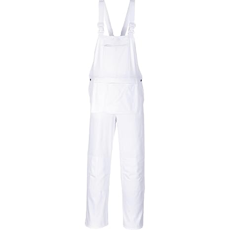 Portwest S810 Bolton White Cotton Painters Bib Overalls with Knee Pad Pockets, Small