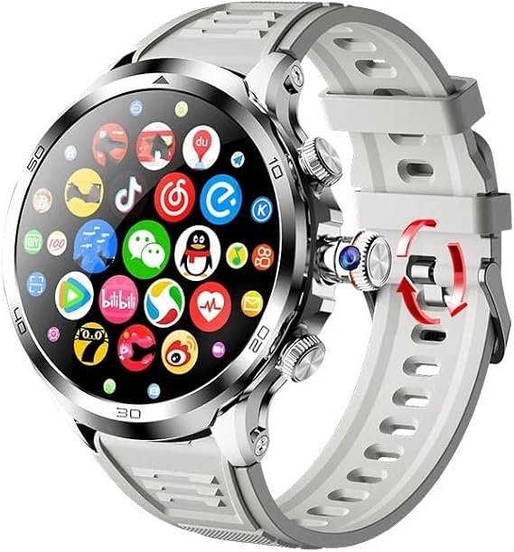 H19 4G Full Netcom Smartwatch Android 9.0 With 1.95 inch Amoled Screen 900W Rotating Camera GPS WIFI Smart Watch Men (Silver,4GB 128GB)