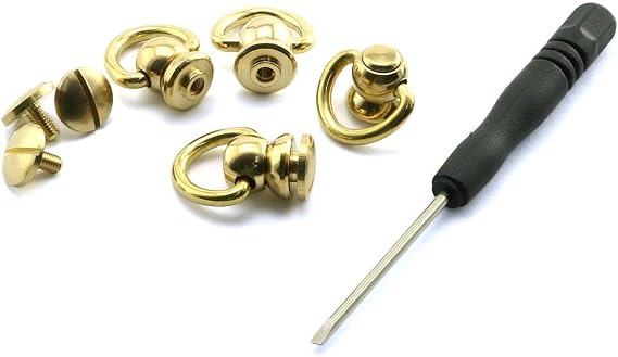 HJ Garden 4pcs Brass Ball Studs Rivets Nails Rotatable D Ring Buckle Handle Connector with Mini Screwdriver,DIY Leather Crafts Accessories 10x22mm