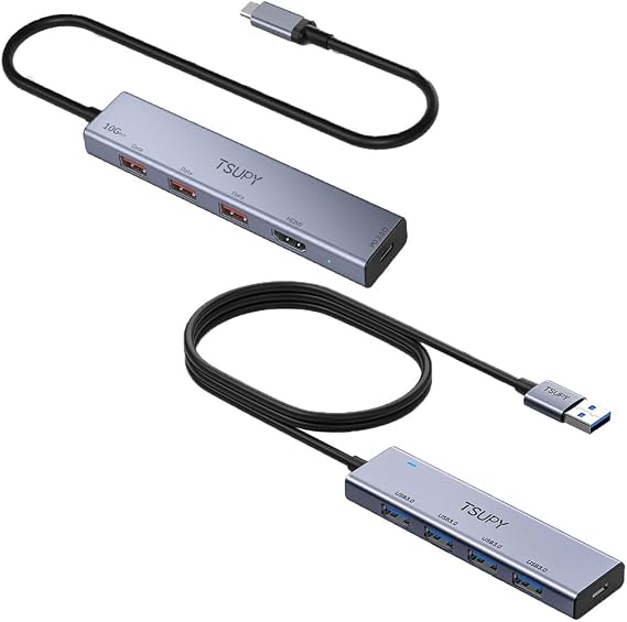 USB C HUB 10Gbps, TSUPY USB HUB with 4K 60Hz HDMI, 3* USB 3.2 A Ports, 100W Power Delivery USB Port, Multi USB C Splitter Adapter HUB for MacBook Air/Pro, iPad Air/Pro, iMac, Tablet,Phone