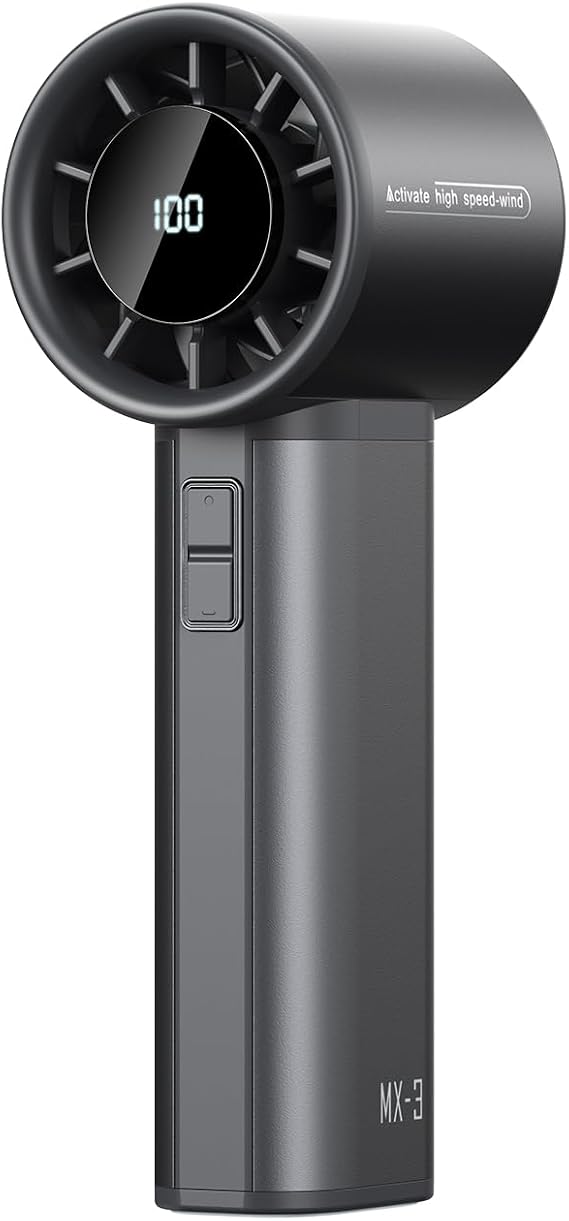 Portable Handheld Turbo Fan, 100 Speeds Adjustable Mini Personal Fan, 4500mAh USB-C Rechargeable Battery Operated, Digital Display, Ultra-Quiet & Durable for Travel, Office, Gym, Outdoor Black