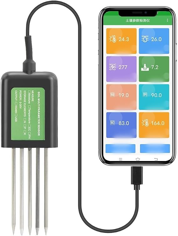 Soil Tester, 7-in-1 USB Digital, NPK pH Temperature Moisture Meter With App For Garden Farm