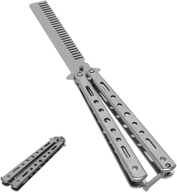 Portable Foldable Pocket Butterfly Comb - Stainless Steel Barber Comb for Hair Training and Styling