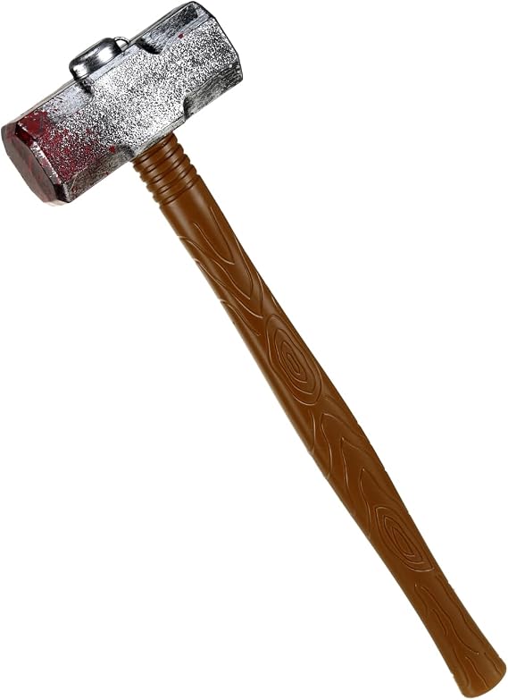 BinaryABC Plastic Fake Hammer Prop, Bloody Toy Weapon for Halloween Cosplay