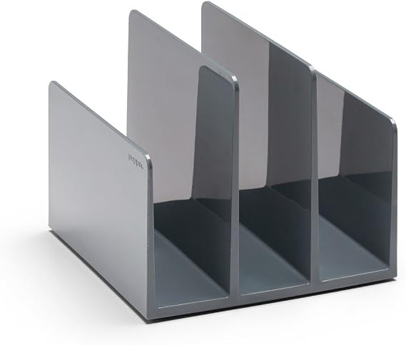 Poppin Fin File Sorter - 3-Compartment File Organizer, Sturdy and Durable Document Organizer, Sleek Design with Lacquer-like Finish, File Folder Organizer for Desk Dark Gray
