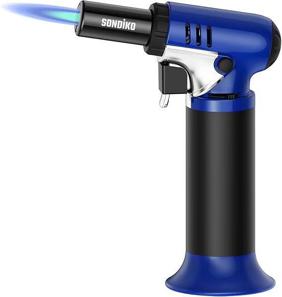 Sondiko - Butane Torch with Lighter-S907, Power Tools for Welding Equipment, Adjustable Torch, Kitchen Torch, Steak Torch for Welding and BBQ (Blue and Black)