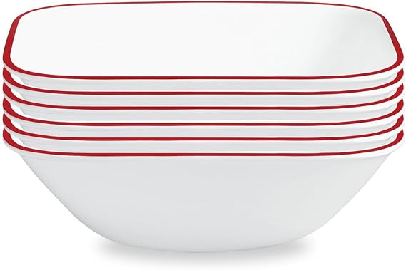 Corelle Vitrelle 6-Piece (22-Oz) 6.25" Wide Cereal Soup Bowls, Triple Layer Glass and Chip Resistant, Lightweight Square Dinnerware Bowl Set, Splendor | Triple Layer Glass and Chip Resistant, Lightweight Square Dinnerware Bowl Set, Splendor