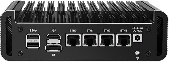 Micro Firewall Appliance 4 Intel I226-V 2.5GbE NIC Ports Fanless Mini PC, Network Gateway Soft Router Mini Computer Intel N100 Quad Core, Support AES-NI, DDR5 RAM, Barebone, 16GB RAM 256GB SSD