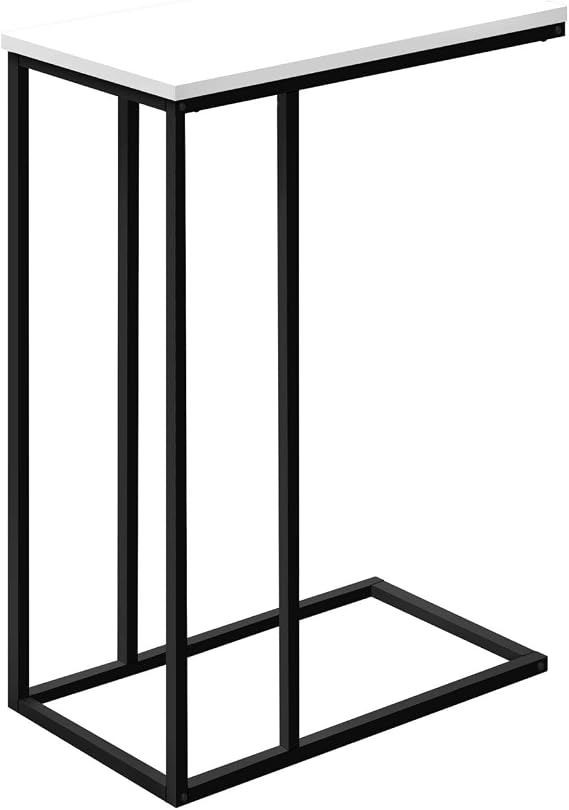 Monarch Specialties I 3760 Accent Table, C-Shaped, End, Side, Snack, Living Room, Bedroom, Metal, Laminate, White, Black, Contemporary, Modern