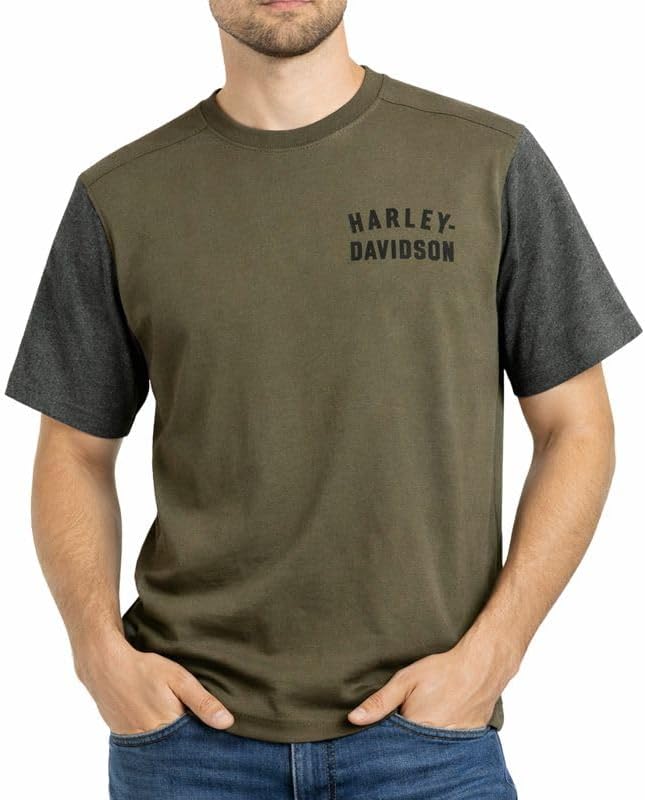 Harley-Davidson Mens Staple Colorblock Tee - Colorblocked, Green - 96045-23VM