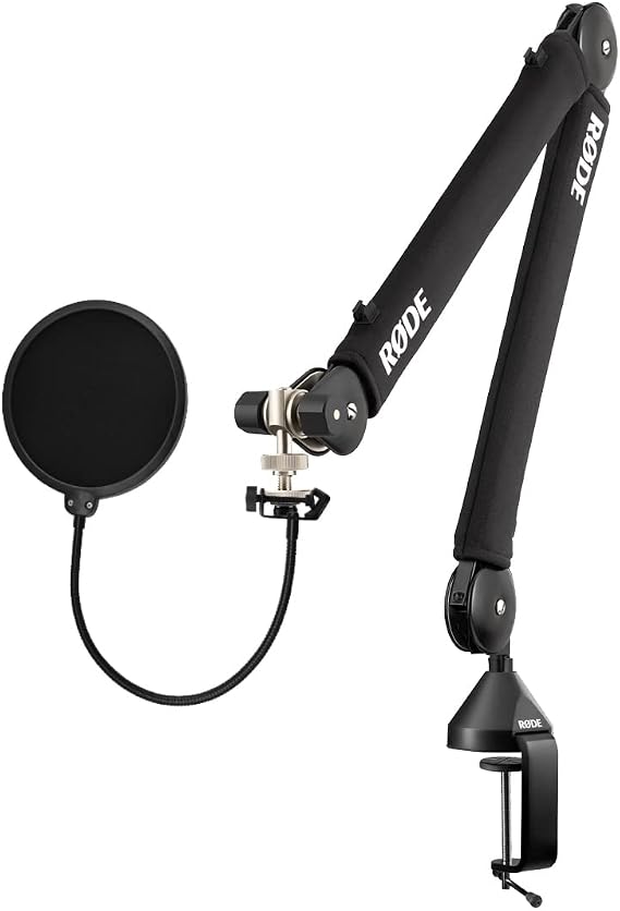 Rode PSA1+ Pro Studio Boom Arm for Podcasting and Streaming with Gator Microphone Pop Filter and StreamEye Polishing Cloth