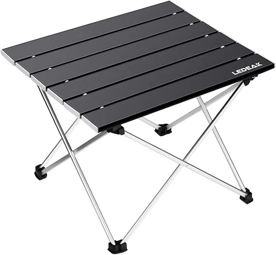 Portable Camping Table, Lightweight Folding Table with Aluminum Table Top and Carry Bag, Easy to Carry, Perfect for Outdoor, Picnic, Cooking, Beach, Hiking, Fishing (Black, Small)