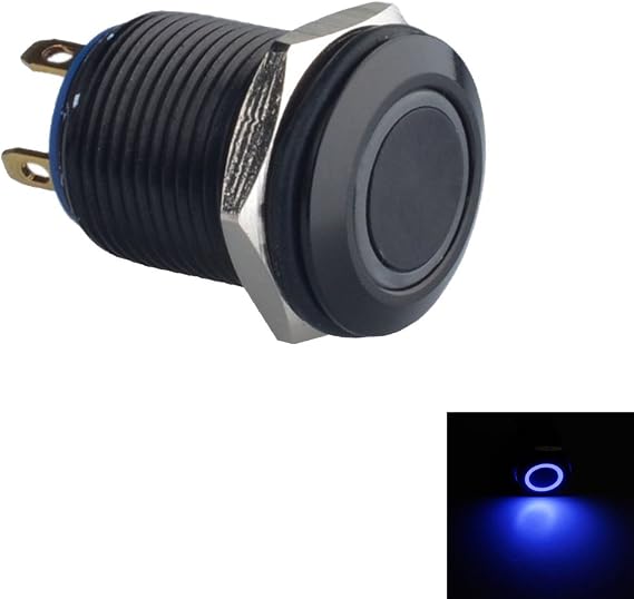 ESUPPORT Black Case 12mm Blue LED Light 2A Momentary Push Button Switch