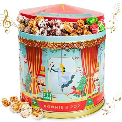 Christmas Gift Basket, Musical Popcorn Snack Gifts Box- Bonnie & Pop