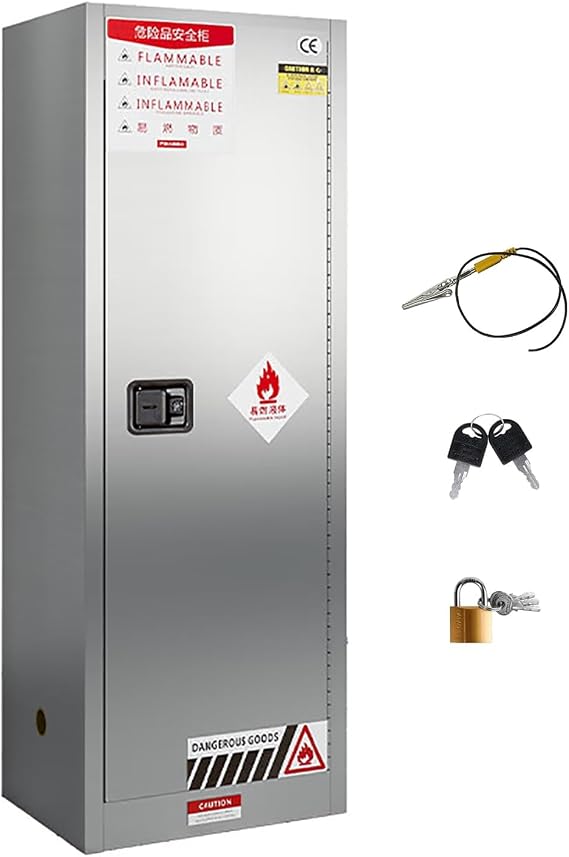 304 Stainless Steel Flammable Liquid Storage Cabinet,23''W18''D65''H Chemical Cabinet, for Commercial Industrial