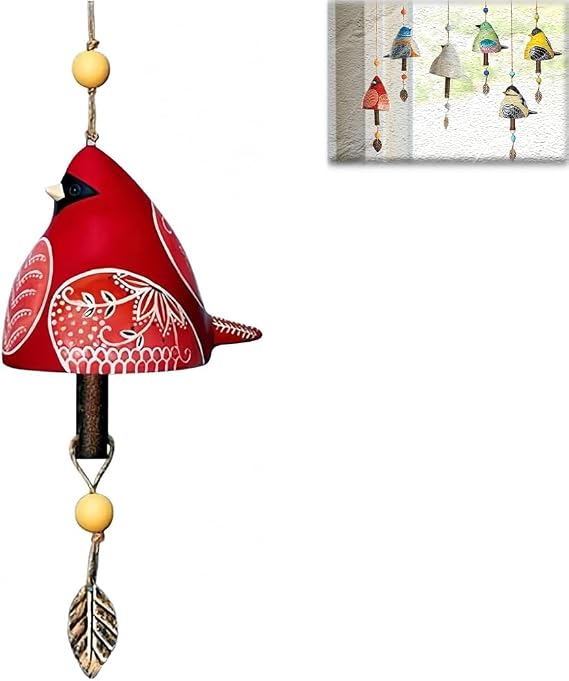 Bird Song Bell Wind Chime, Garden Patio Balcony Home Decor Hanging Windchimes,Hanging Music Wind Chimes, Hanging Rustic Wind Chime Decorations for Wall Window Patio Courtyard Decor (Red)