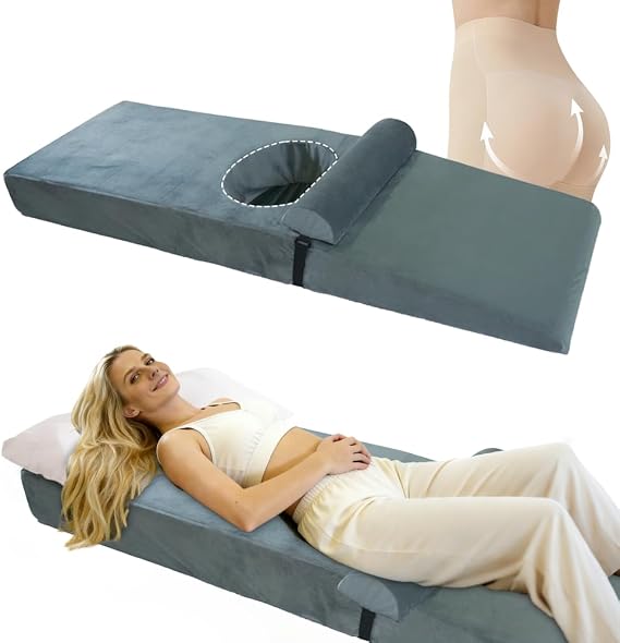 BBL Mattress with Hole After Surgery for Sleeping, High Density Foam BBL Bed & Brazilian Butt Lift Recovery Pillow, Removable Cover, Post-Surgery Mattress for Buttocks Recovery, 67.1x22x6.4 in (Grey)