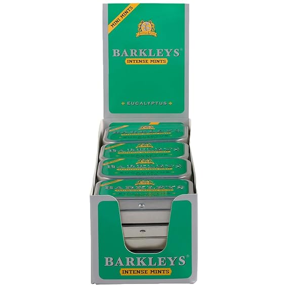 Barkleys Eucalyptus Breath Mini Mints - Strong Eucalyptus Flavor Cool Mint Candy For Party, After Dinner, Wedding, Every Day Use-Vegan Breath Mints In Reusable Classic Mini Travel Tins - 15gr, 12-pack