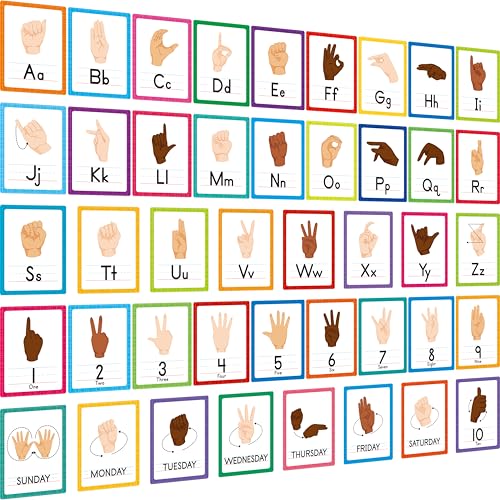 ASL Alphabet Line Bulletin Board Set, 43pcs Letters Numbers Week Sign Language Decorations, 26 Letters7 Days of the Week1-10 Numbers Small Posters for Preschool, Kindergarten Classroom Decorations
