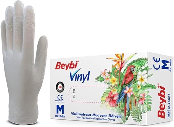 Beybi Vinil Pudrasız Muayene Eldiveni M (Medium) Beden