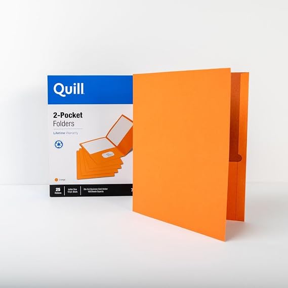 Quill Brand 2-Pocket Folders, Orange, 25/Box