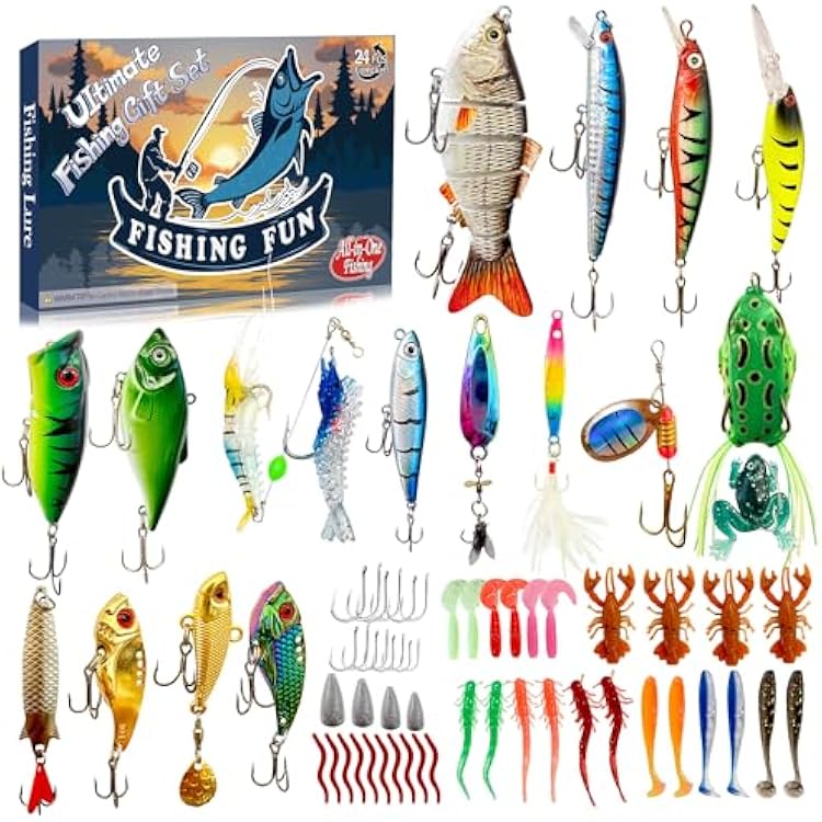 Fishing Advent Calendar 2026, 24 Days of Fishing Lure Christmas Countdown, Lifelike Multi Jointed Swimbait Set, Suitable Gifts For Anglers Adult Men Fishermen Dads Father Granpa Brother Boyfriend