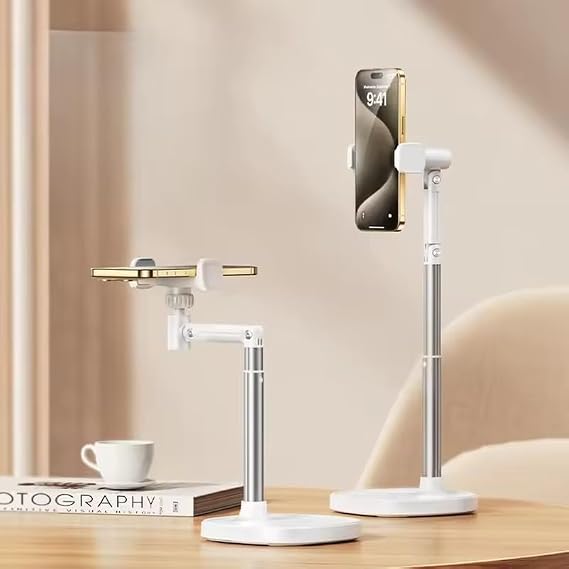 Coverzone Jopree X66F | Ayarlanabilir Telefon Standı 360° Döner, Canlı Yayın/Çekim İçin Ergonomik Masaüstü Tutucu, Alüminyum Alaşımlı, Video & Sohbet Destekli, 75-115mm Telefonlar İçin (Beyaz)
