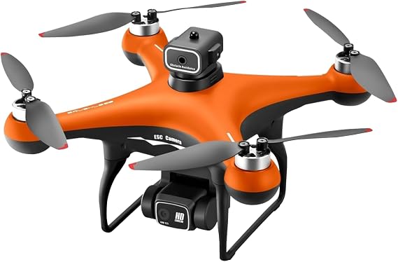 Brushless Motor Drone, Optical Flow Positioning, 720P Dual Camera, 90 Electric Adjustable Camera, LED Night Light, 2 Rechargeable Batteries, USB Charging (Orange)