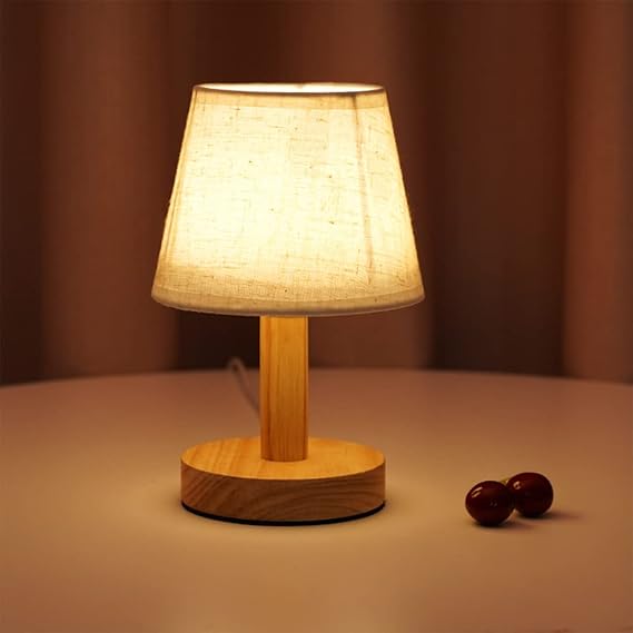 Small Table Lamp,Bedside Table Lamp,Wooden Bedside Lamp Simple Bedroom Lamp Linen Shade Mini Desk Lamp Night Light Nightstand Lamp for Bedroom,Living Room,Kids Room