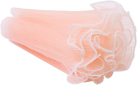 Korean Fresh Flower Wrapping Mesh Paper Bouquet Floral Packaging Paper Wrinkled Wavy Net Yarn Valentine's Day Flower Shop Supplies Wedding Birthday Decoration 11 X 162 inches/bag (Pearl Pink)