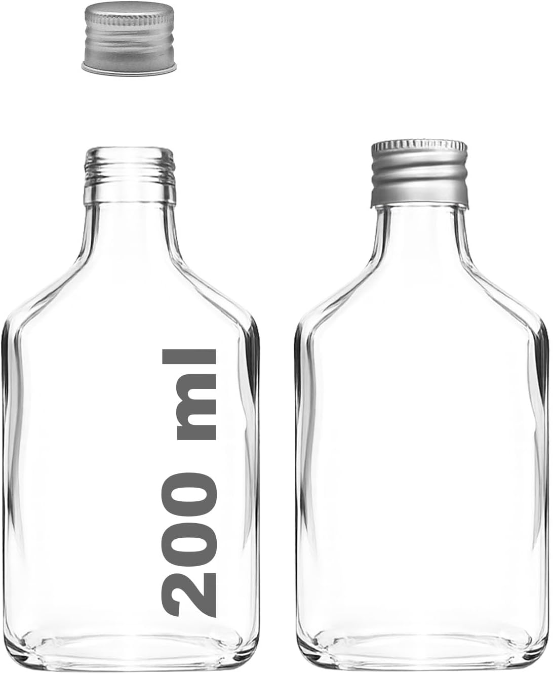 Afracam 200 ml Yassı Şeffaf Cold Brew Şişesi Kapaklı 200 cc Soğuk Kahve Cam Şişe 2 Adet (Gümüş (Silver))