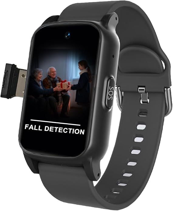 Fall Detection Smart Watch for Seniors Smartwatch with SOS Button HD Video Call Elderly Alarm Smart Watch for Alzheimer'sBlack,1.25 * 0.57 * 2.22inch