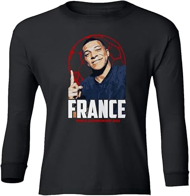 KING THREADS Mbappe Goat France Football World Soccer 2022 Fans Youth Long Sleeve T-Shirt Black, Youth Small