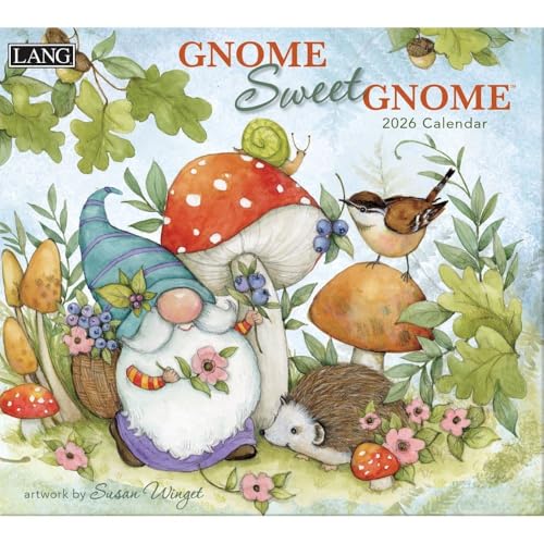 Lang Gnome Sweet Gnome 2026 Wall Calendar 12-Month Calendar with Stapled Binding, Whimsical Gnome Artwork by Susan Winget, Linen-Embossed Paper, 13.4 12
