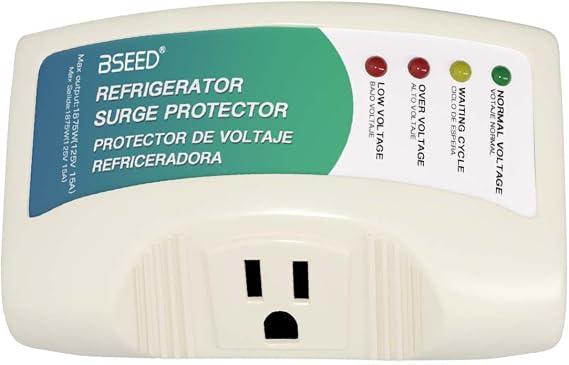 BSEED Refrigerator Surge Protector Single Outlet, Wall Surge Protector for Home Appliance Against High & Low Voltage, Brownouts & Spikes 1875W 15A 1 Pack