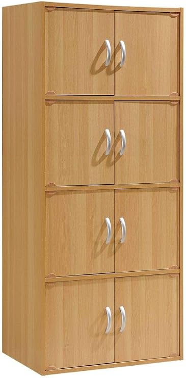 Hodedah 4-Shelf, 8-Door Bookcase Cabinet in Beech