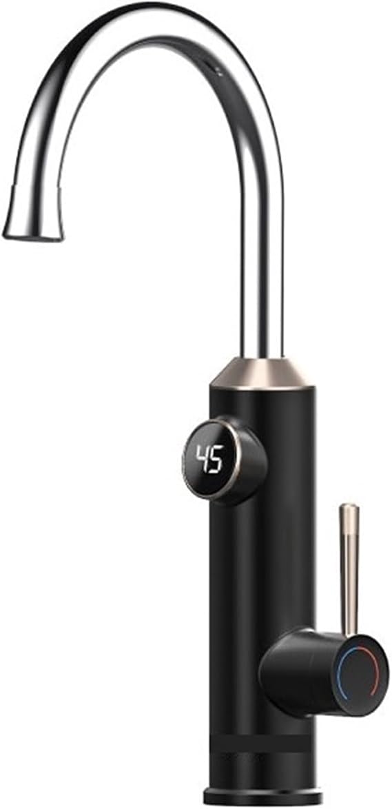 Electric Water Heater Kitchen Faucet 2in1 Tankless Water Heating Flow Heater Tap Electric Geyser For Home Security Efficient(Black)
