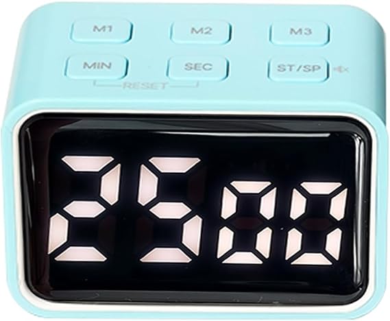 Digital Mini LED Timer, Rechargeable LED Countdown/Up Timer, 3 Pre-Set Memory Time Loud Alarm ON/Off Function, Ideal for Homework, Classroom, Office, Cooking, Kids Students (Blue)