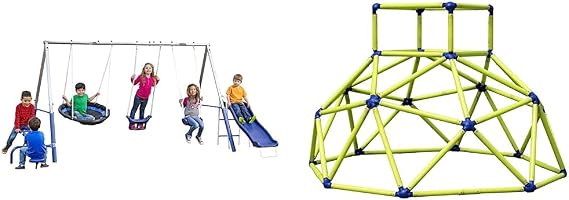 XDP Recreation Free N' Swing Swing Set, Gray & Eezy Peezy Monkey Bars Climbing Tower - Active Indoor/Outdoor Fun for Kids Jungle Gym Ages 3 to 8 Years Old