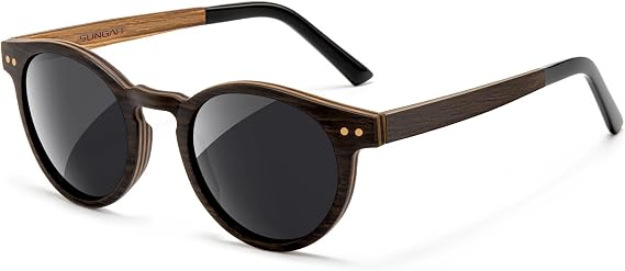 SUNGAIT Round Wood Polarized Sunglasses Womens Vintage Retro Oak Walnut Rosewood Wooden Shades UV Protection