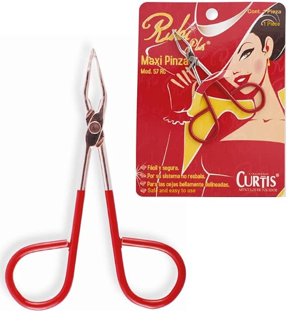 PROFESSIONAL Salon TWEEZERS with Easy Scissor Handle, The BEST PRECISION EYEBROW TWEEZERS Men/Women; PORTABLE Beauty Tools for Facial Hair, Ingrown Hair, Blackhead; Red 57RC; MADE IN MEXICO