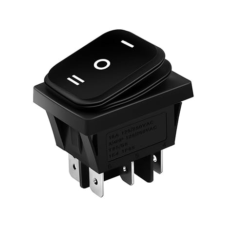 Mini Toggle Press Button Rocker Flick Switch, IP65 KCD2 Rocker Switch 3-Position ON-OFF-ON Latching 6Pin Multicolor LED 30A 250VAC(Black Non Light)