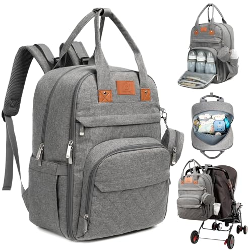 KeaBabies Diaper Bag Backpack - Large Baby Diaper Bag with Changing Pad, Baby Boy, Girl, Travel Backpack for Mom and Dad, Waterproof, Multi Function Durable Classic Gray