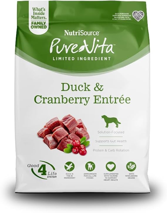 NutriSource Pure Vita Duck & Cranberry Dog Food, 25LB