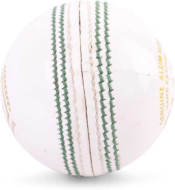 SG Club White Leather Ball, White and Green Stitched, Set of 12